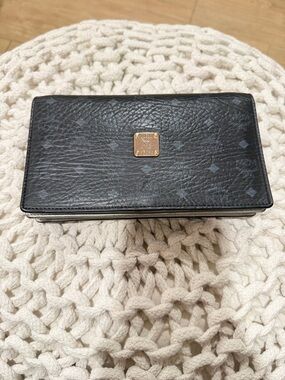 MCM Black Monogram Continental Wallet with Gold Logo Plate